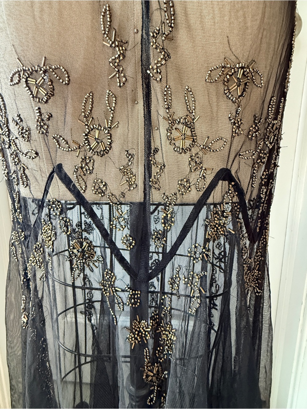 Free People Annabelle Sheer Black Mesh Maxi Dress with Gold Embroidery NEW - Picture 13 of 13